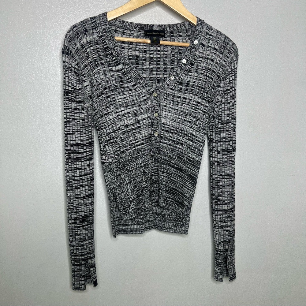House of Harlow 1960 Sweater Cardigan Top Long Sleeve Ribbed Stretchy - Large